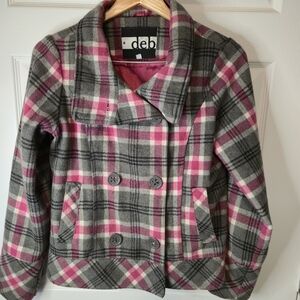 Deb Women's Pink and Gray Plaid Pea CoatDEB- M Juniors Gray & Pink Coatch.0215